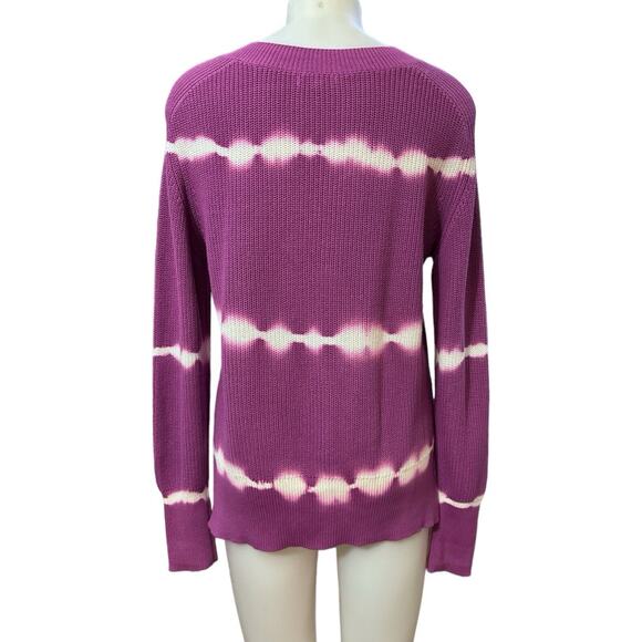 Johnny Was Tie Dye Striped Pullover Sweater Purple White V Neck Cotton Small - Picture 3 of 8